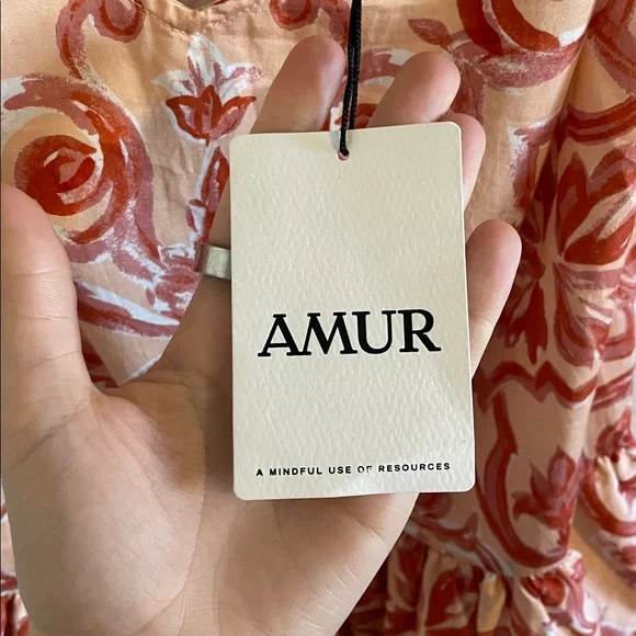 Amur Angela Mini Dress Women’s Size 0 Apricot Baroque Tile Organic Cotton NWT - Picture 12 of 14